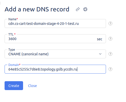 Создание CNAME-записи для CDN-домена
