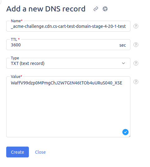 TXT-запись для DNS-валидации сертификата