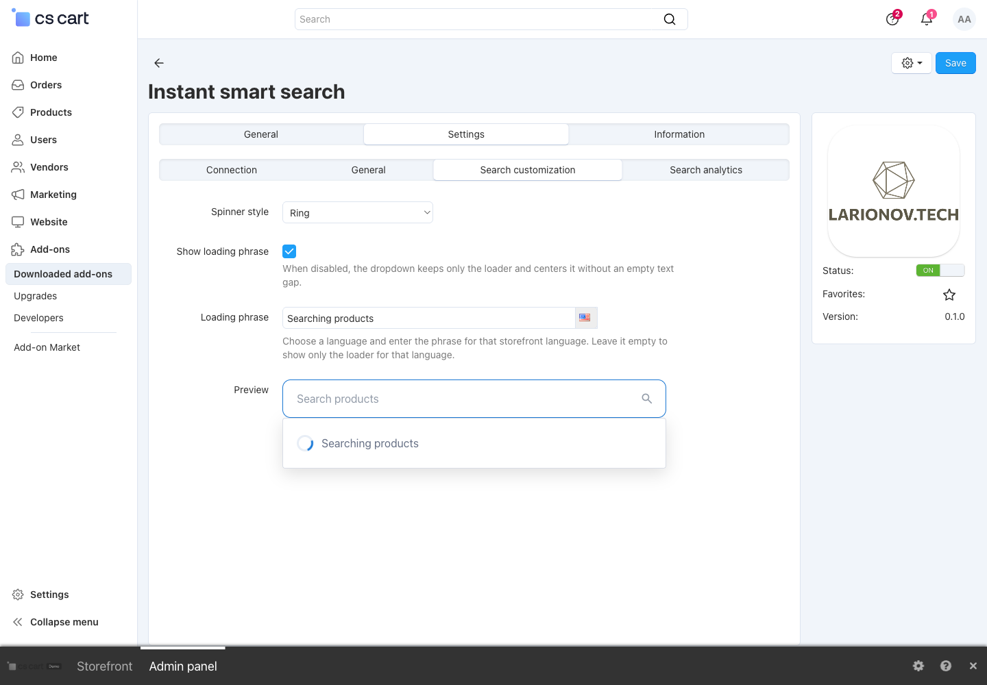 Instant smart search: search settings